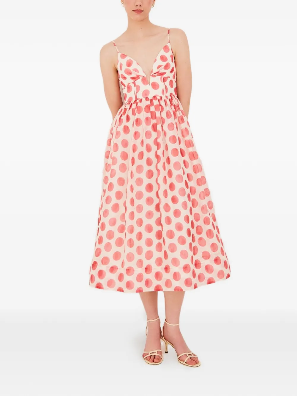  Cara Cara Pero Polka-dot Midi Dress - Neutrals 