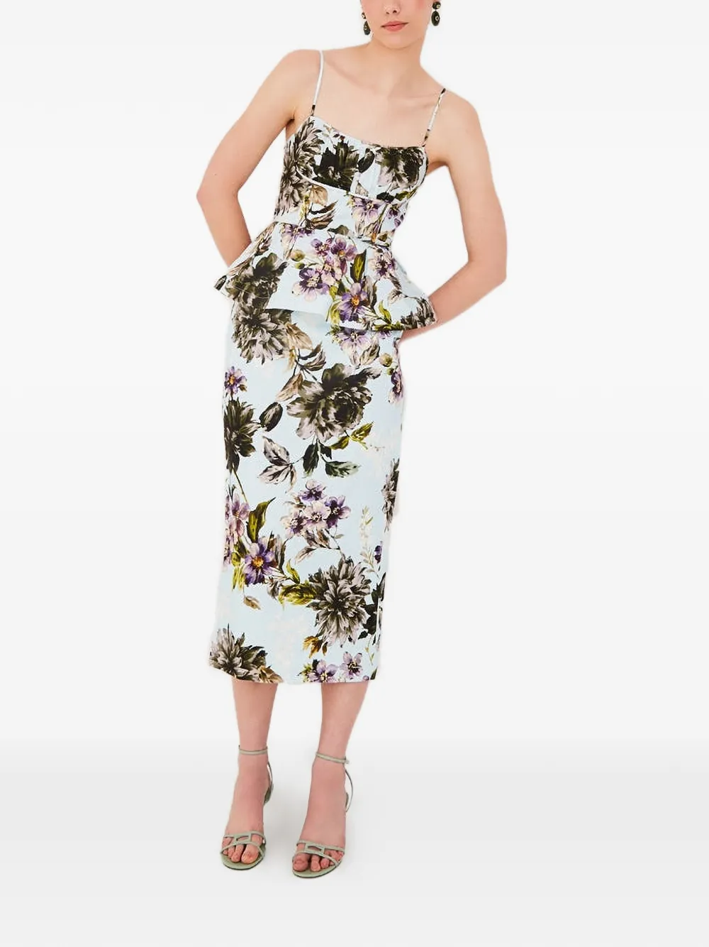  Cara Cara Alba Floral-print Peplum Top - Blue 