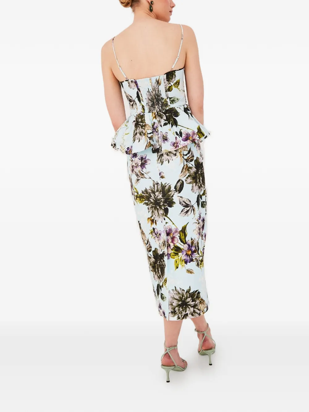  Cara Cara Alba Floral-print Peplum Top - Blue 
