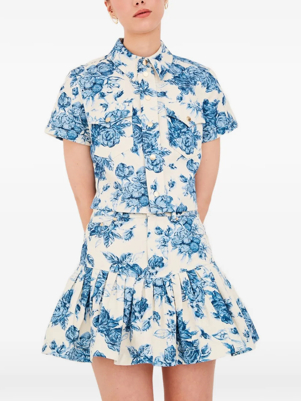  Cara Cara Ohara Floral-print Pleated Mini Skirt - Neutrals 