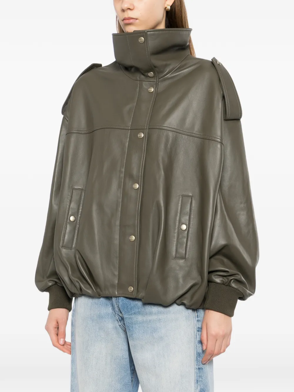  Halfboy Buttoned Leather Jacket - Green 