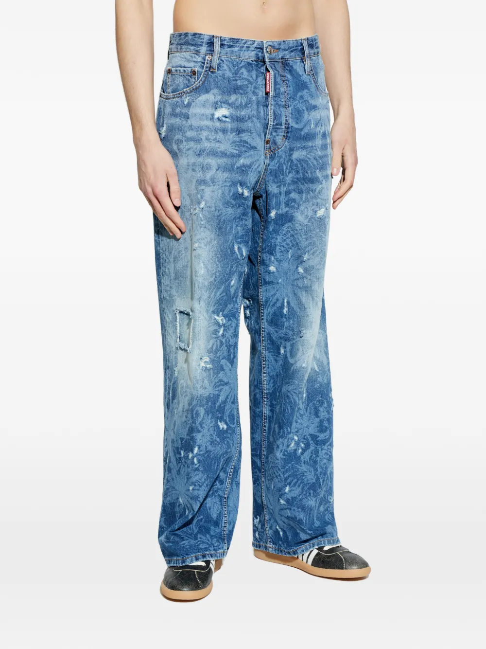 DSQUARED2 Gerafelde jeans met palmprint Blauw
