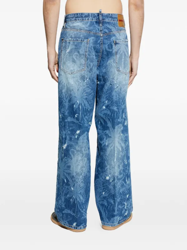 DSQUARED2 ダメージ パームプリント ジーンズ | ブルー | FARFETCH JP