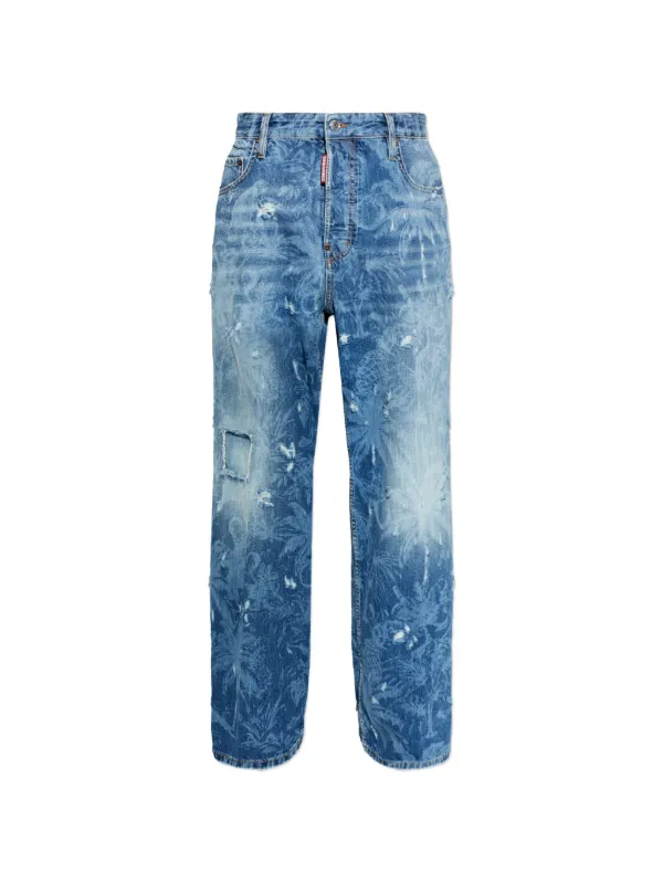 DSQUARED2 ダメージ パームプリント ジーンズ | ブルー | FARFETCH JP