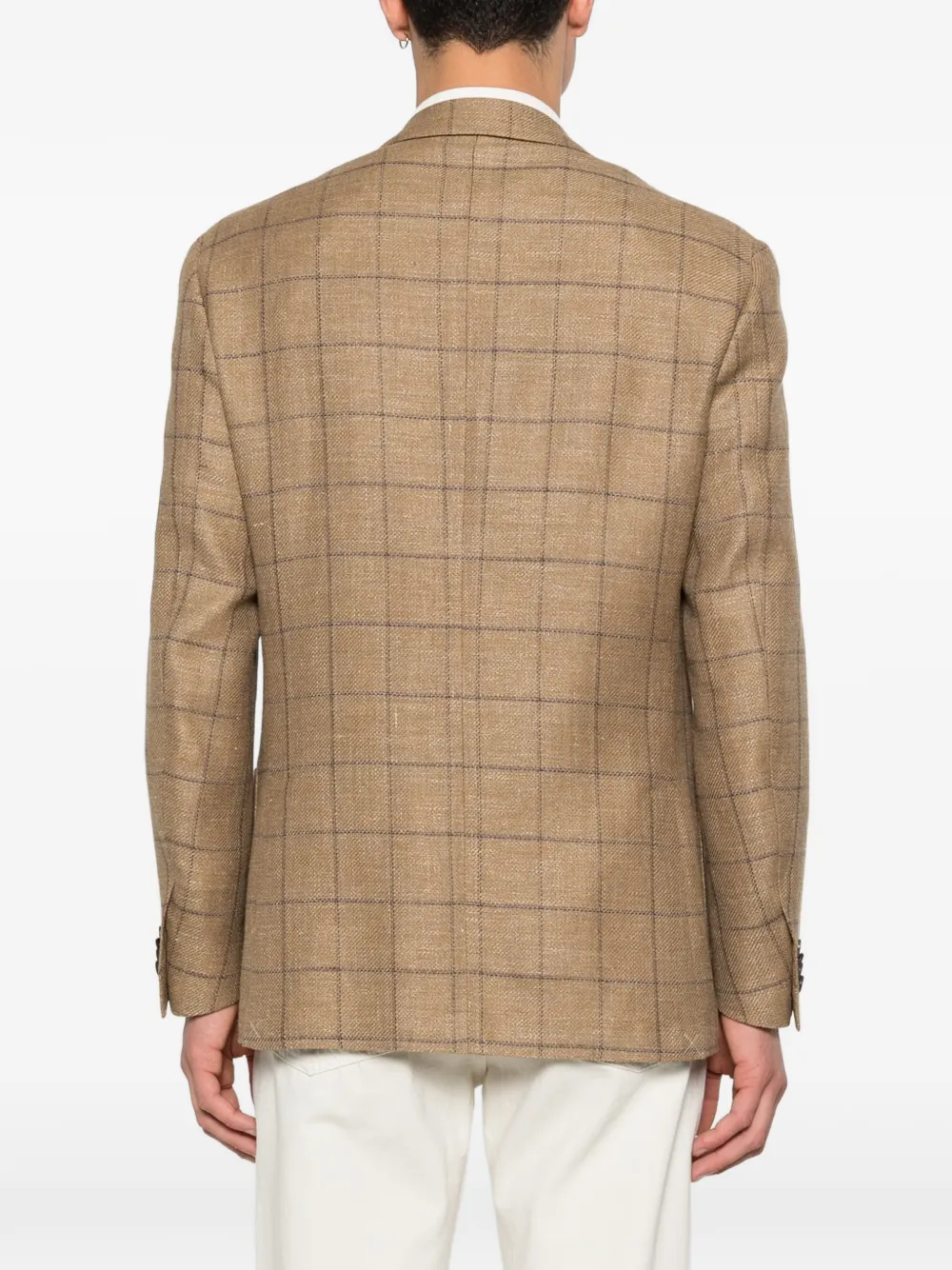 Corneliani Geruit jack met knoop Beige