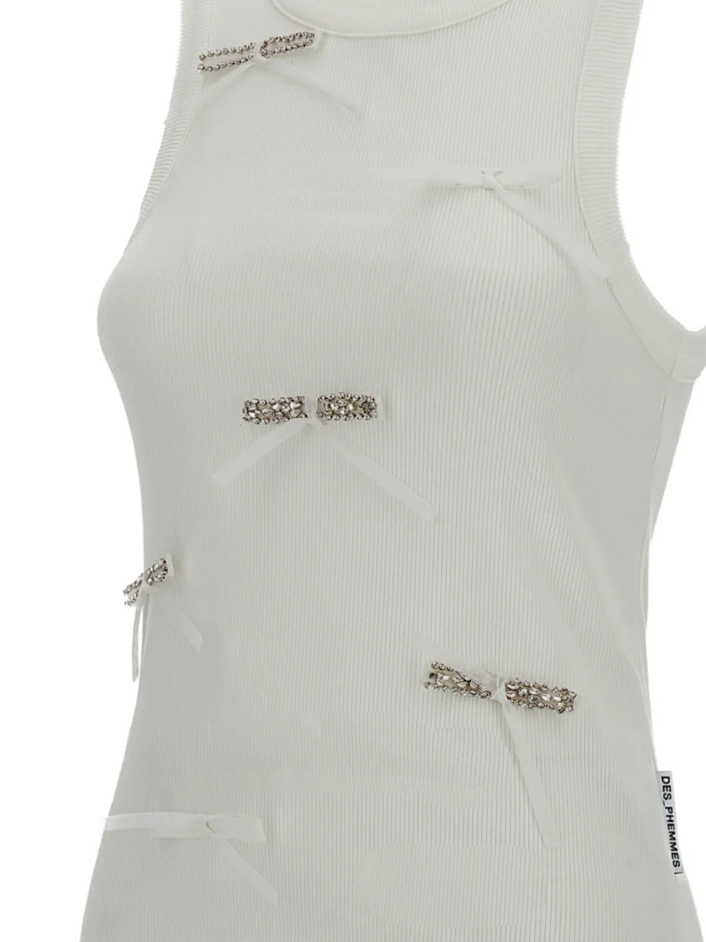  Des Phemmes Bow Embellishment Ribbed Top - White 