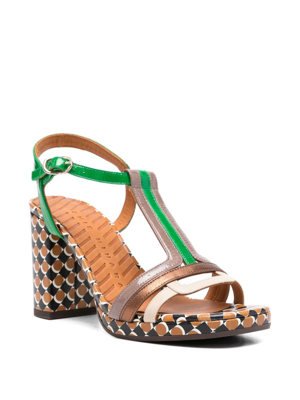Chie Mihara Peyate leren sandalen met T-bandje en patroon Groen