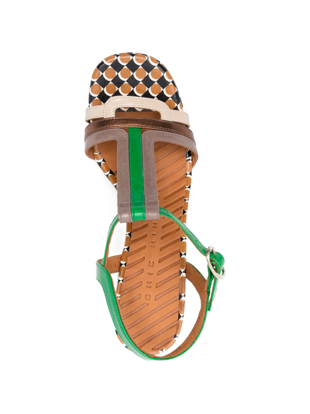 Chie Mihara Peyate leren sandalen met T-bandje en patroon Groen