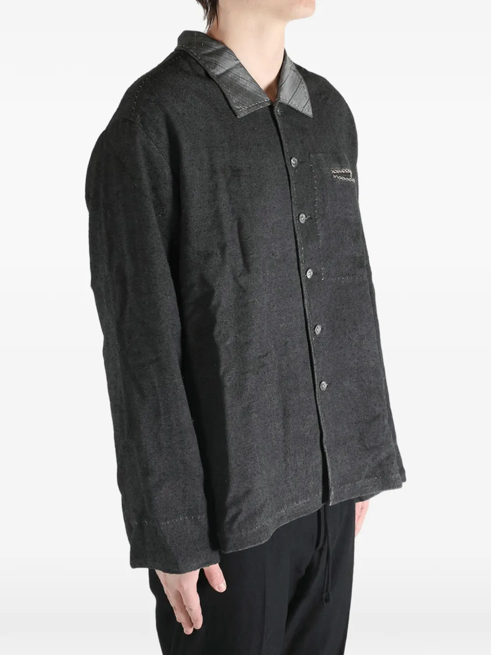  Mutedance Chest-pocket Check-collar Shirt - Grey 