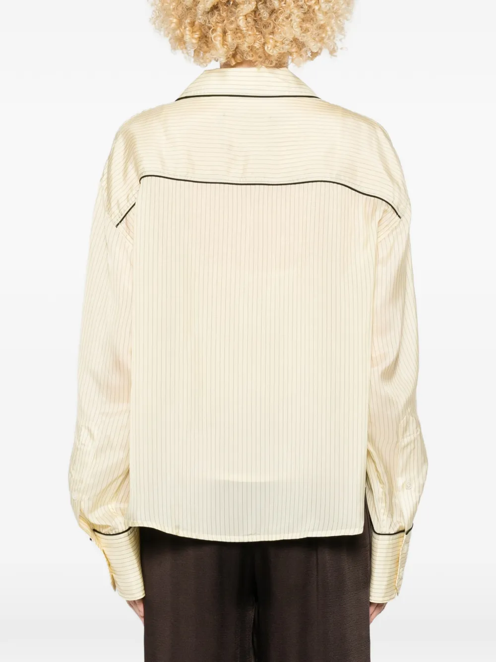 Piped-Trim Striped Shirt Set