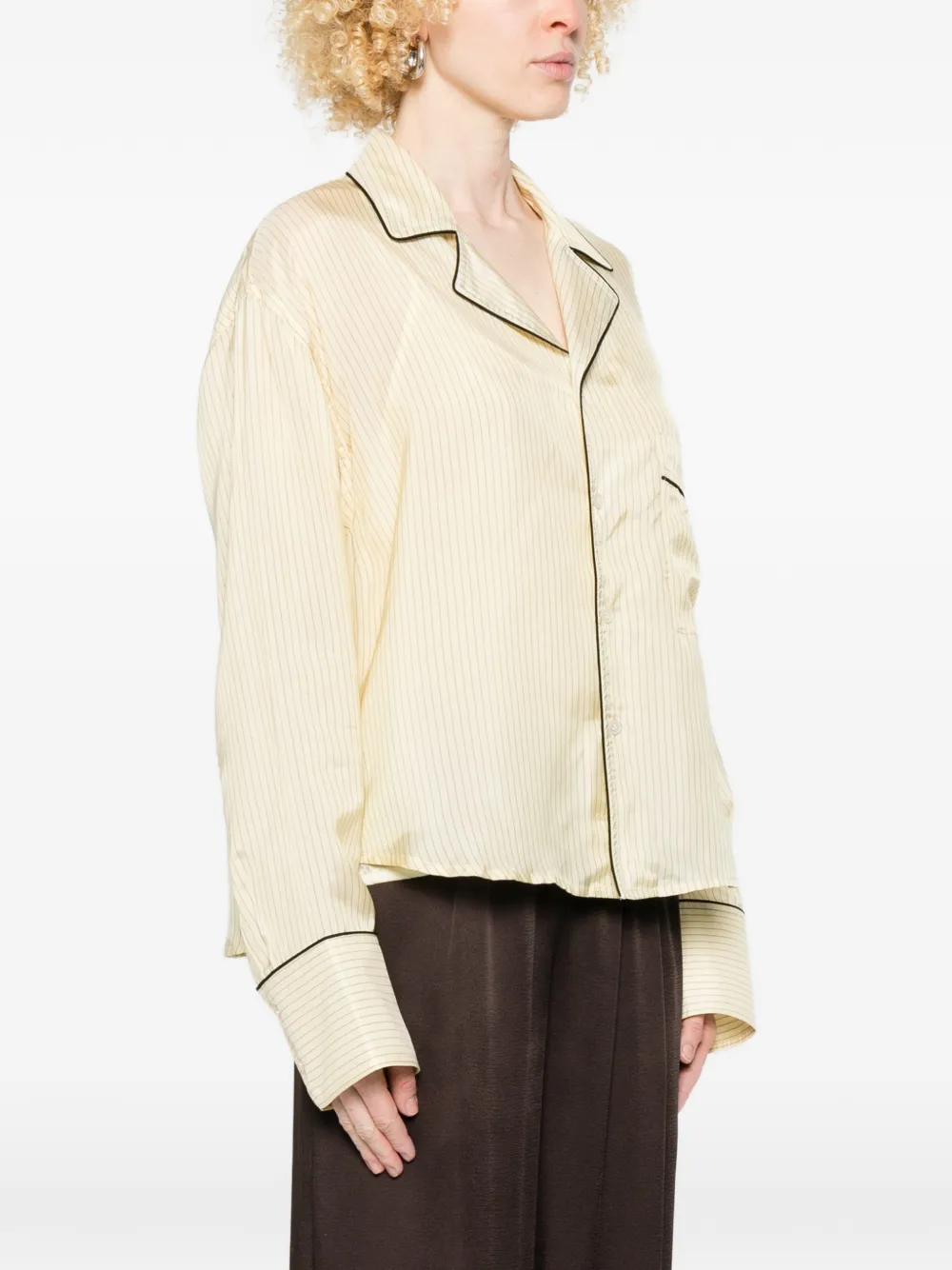 Piped-Trim Striped Shirt Set