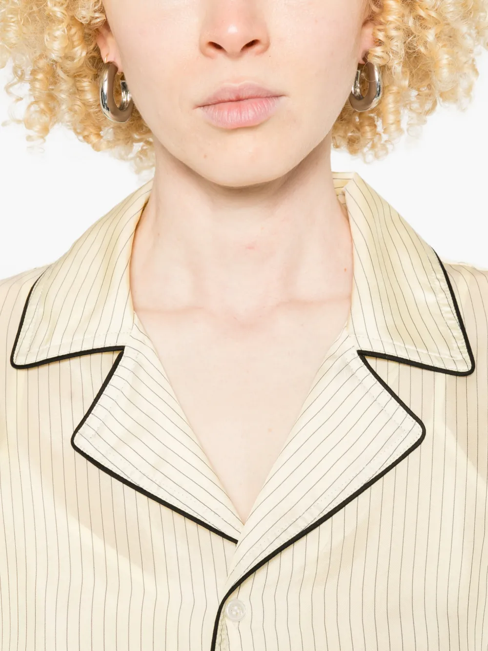 Piped-Trim Striped Shirt Set
