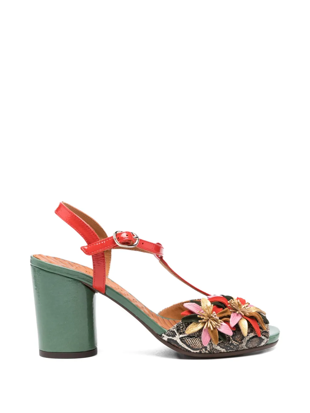 Chie Mihara Uliva leren sandalen met slangen-effect en bloemen Bruin