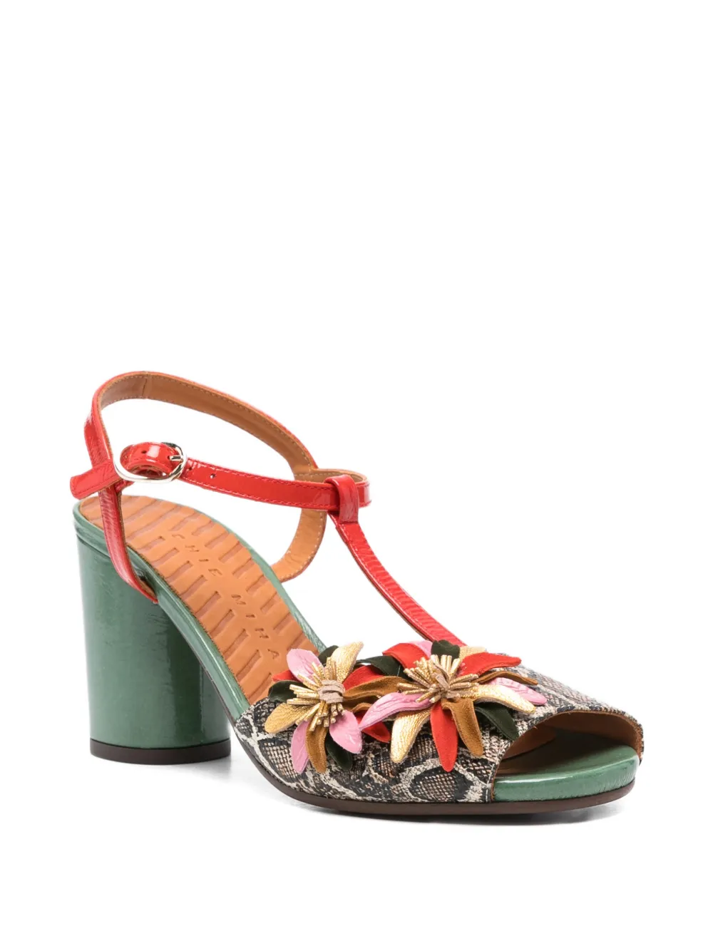 Chie Mihara Uliva leren sandalen met slangen-effect en bloemen Bruin