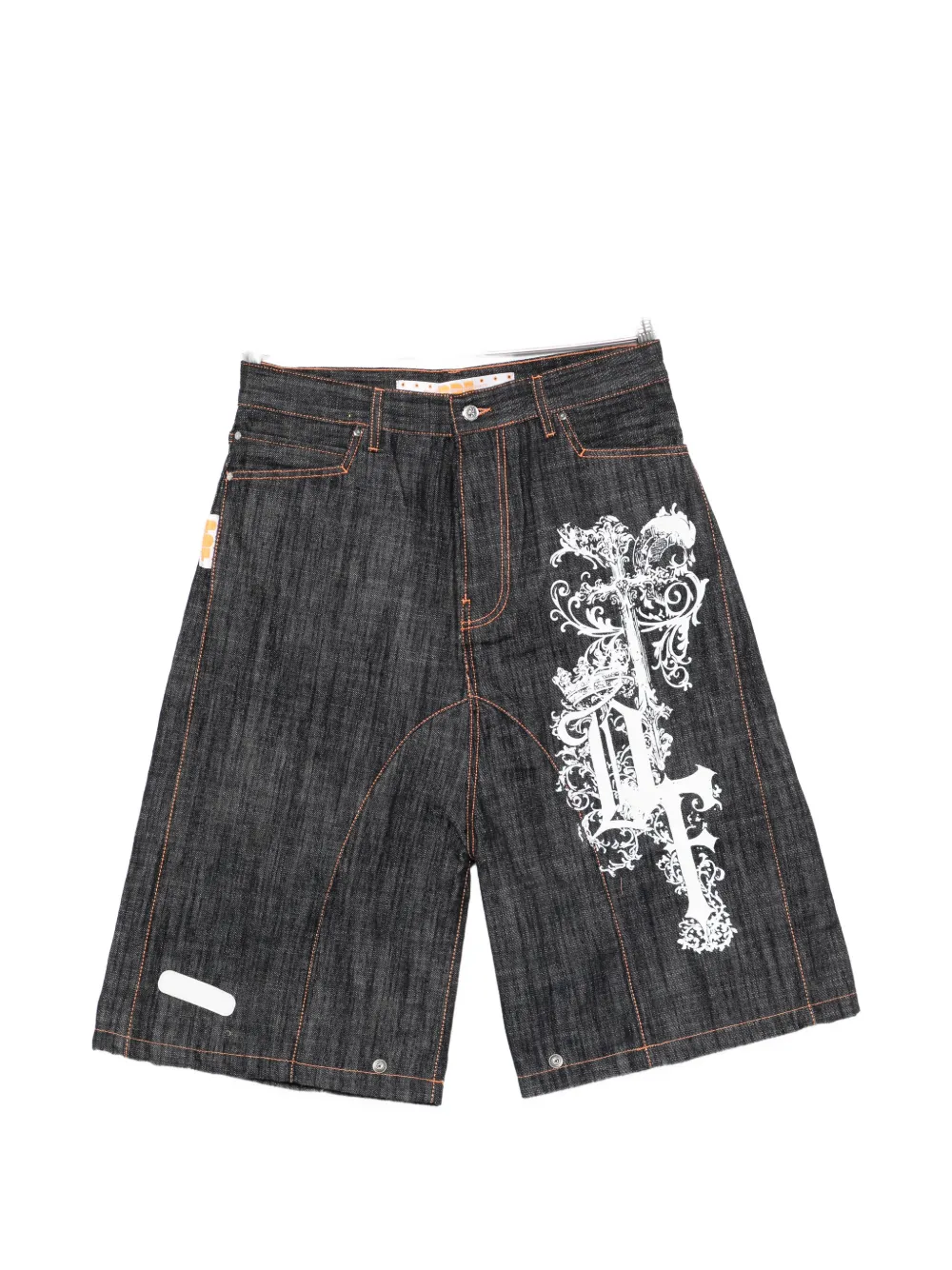 PDF graphic-design denim shorts - Blu