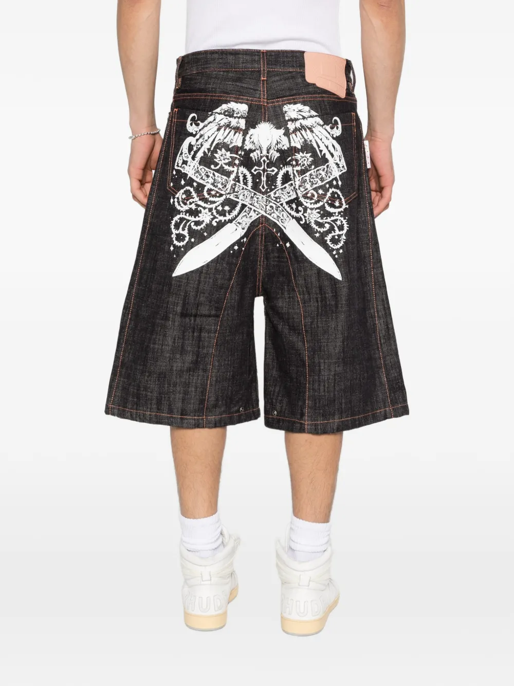 PDF Low Ride denim shorts met print Blauw