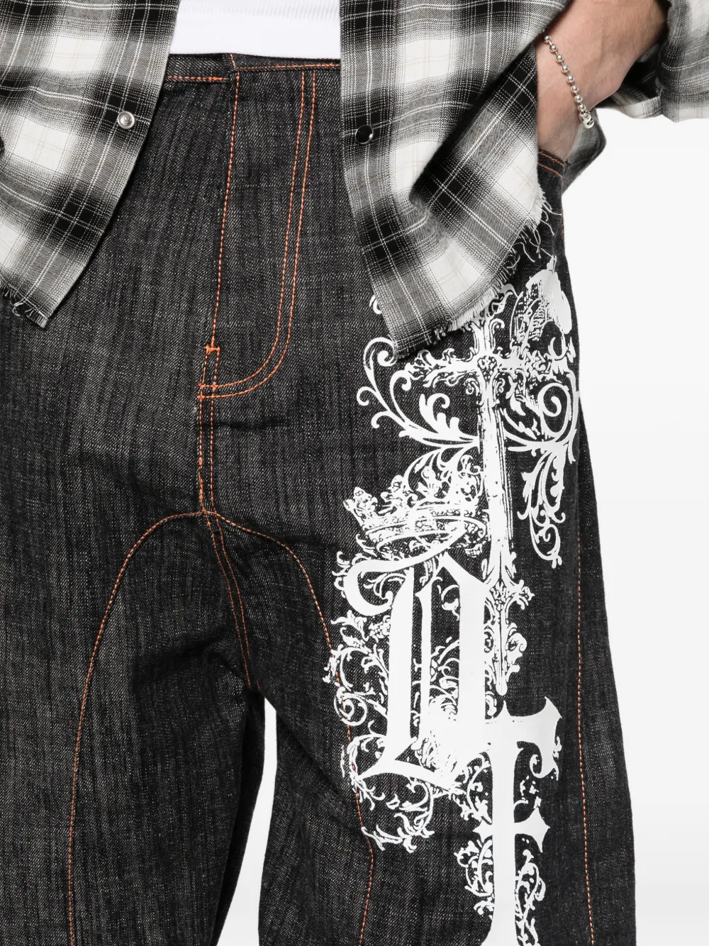 PDF Low Ride denim shorts met print Blauw