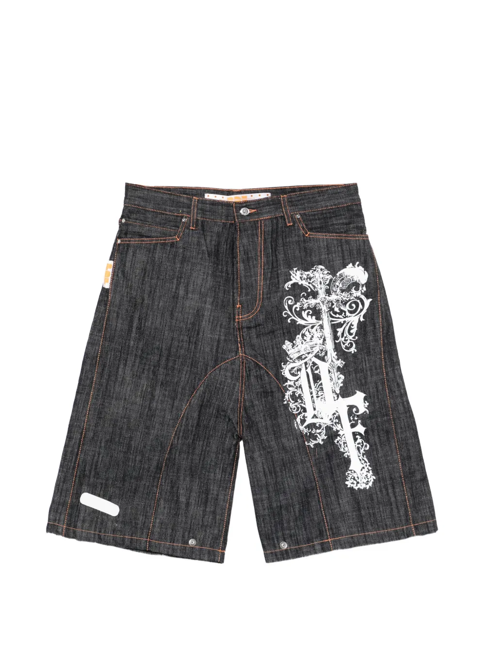 PDF graphic-design denim shorts - Blu