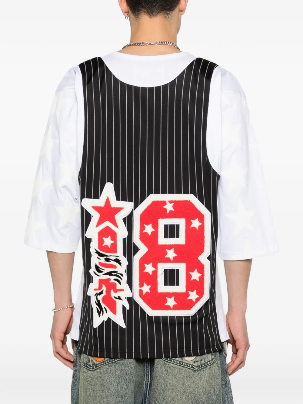 Pinstripe-Pattern Logo-Patch T-Shirt