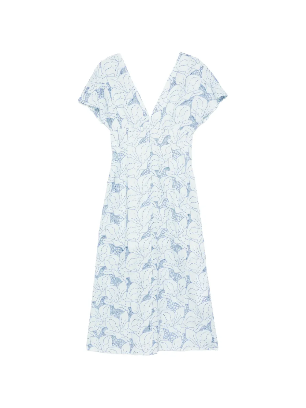 Genny embroidered V-neck midi dress - Blu