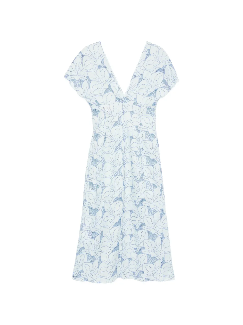 Embroidered V-Neck Midi Dress