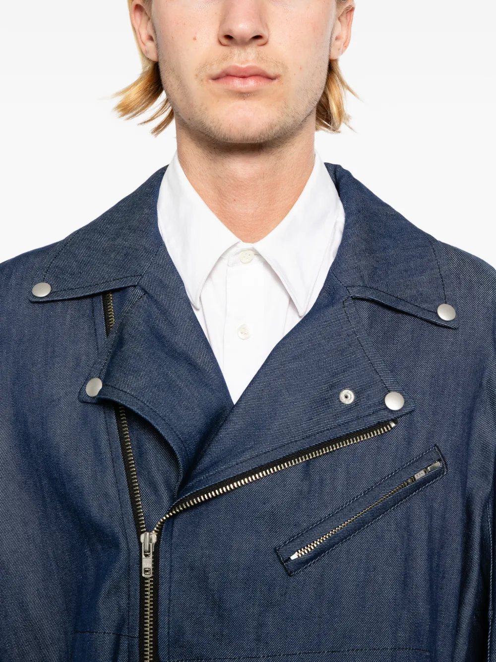 Black Comme Des Garçons Denim bikerjack met ceintuur Blauw