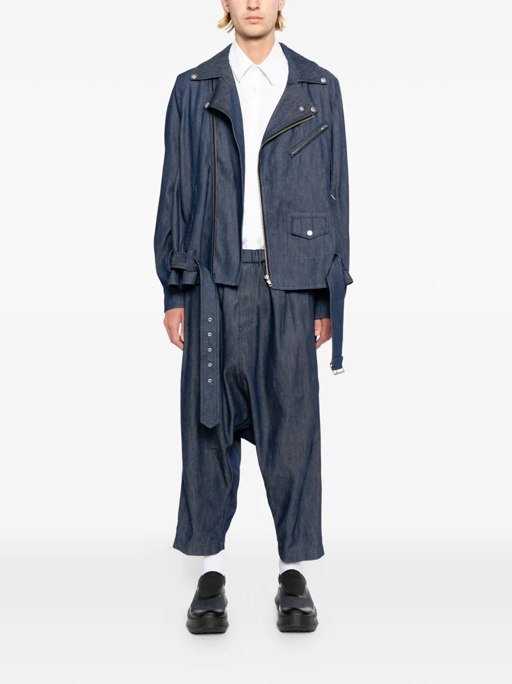 Black Comme Des Garçons Denim bikerjack met ceintuur Blauw