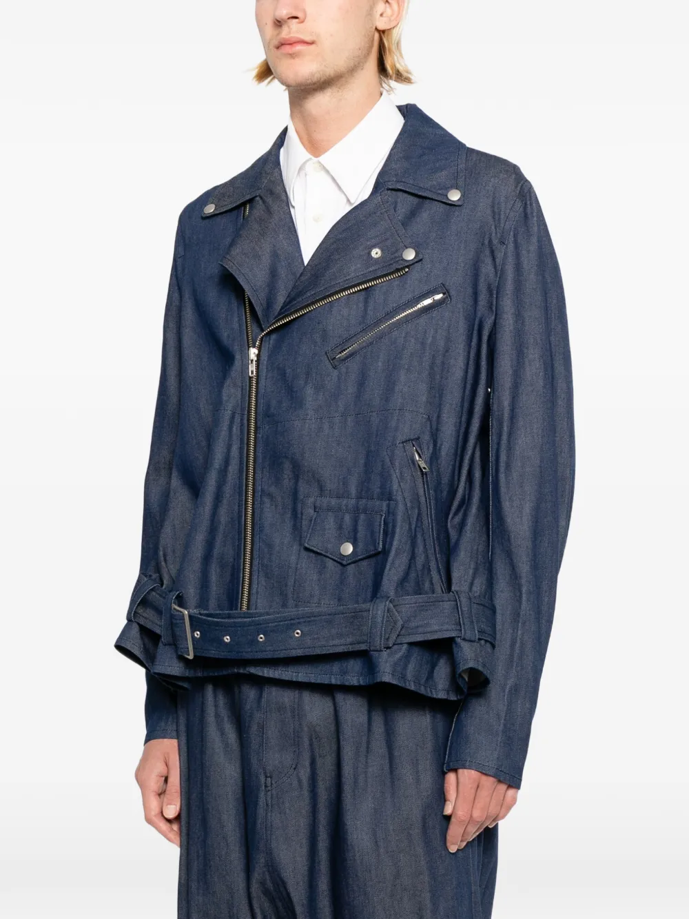 Black Comme Des Garçons Denim bikerjack met ceintuur Blauw
