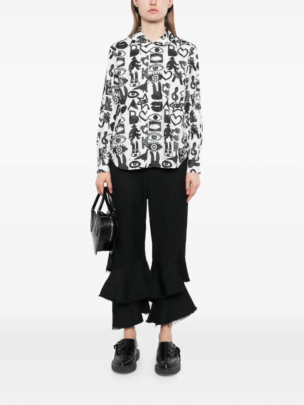 Black Comme Des Garçons Overhemd met grafische print Wit