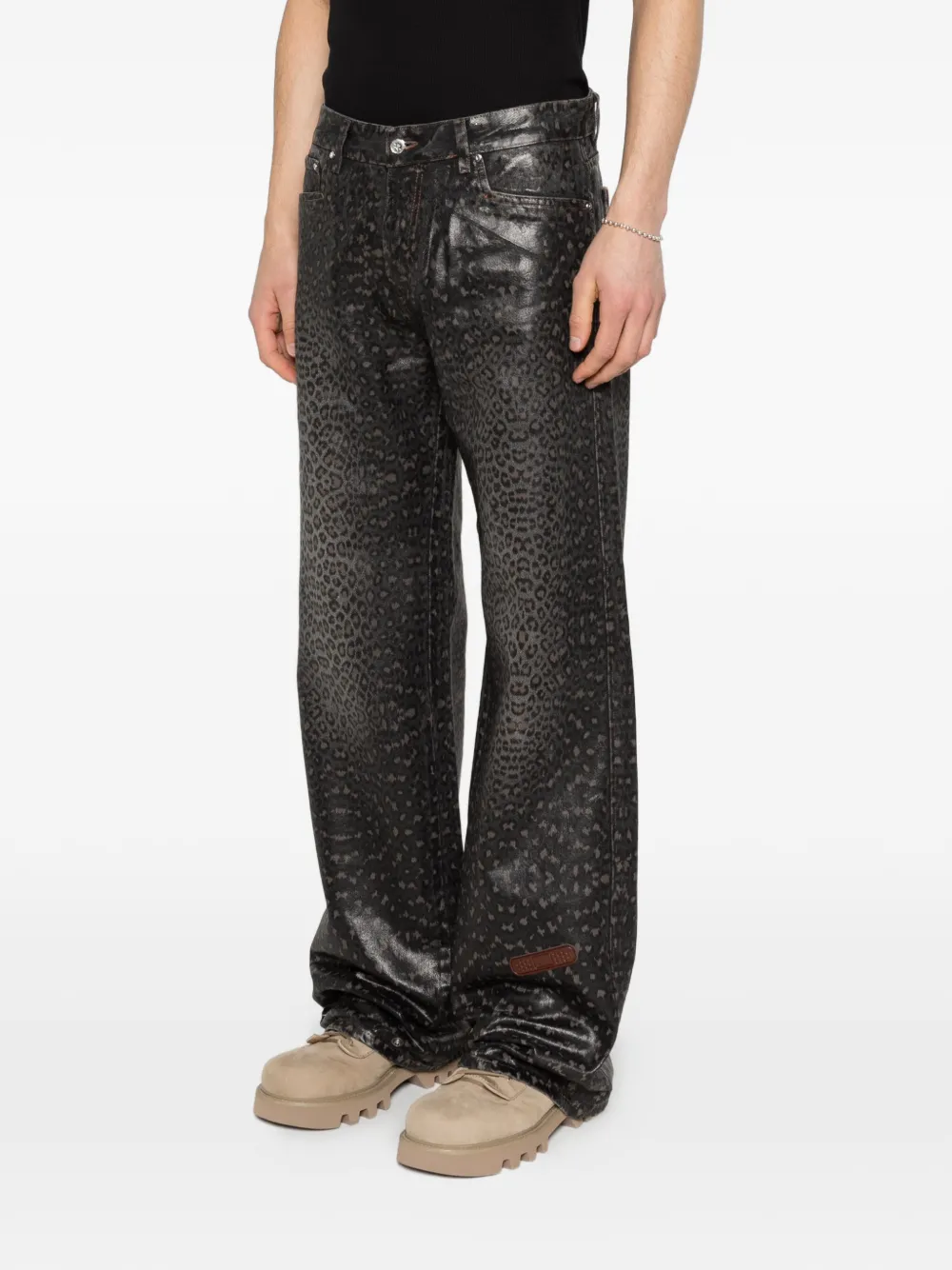  Pdf Leopard Print Denim Jeans - Black 