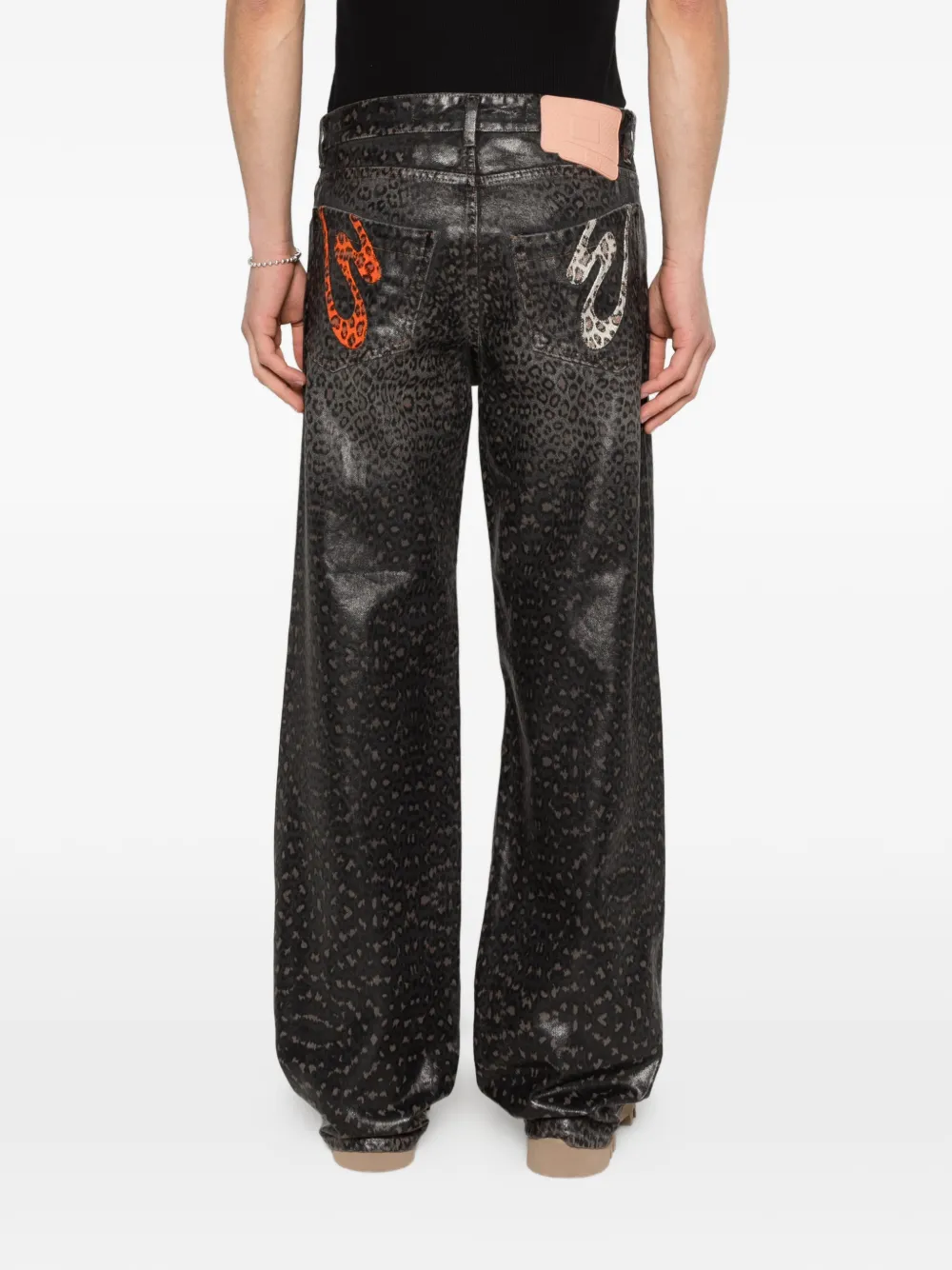 PDF Denim jeans met luipaardprint Zwart