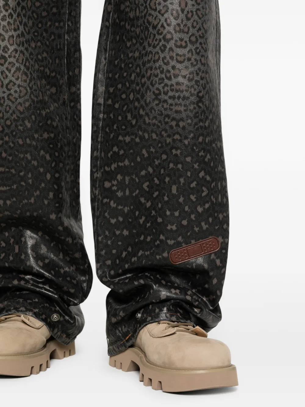 PDF Denim jeans met luipaardprint Zwart