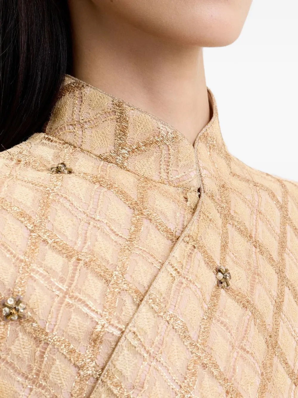Shanghai Tang Qipao verfraaide top Beige