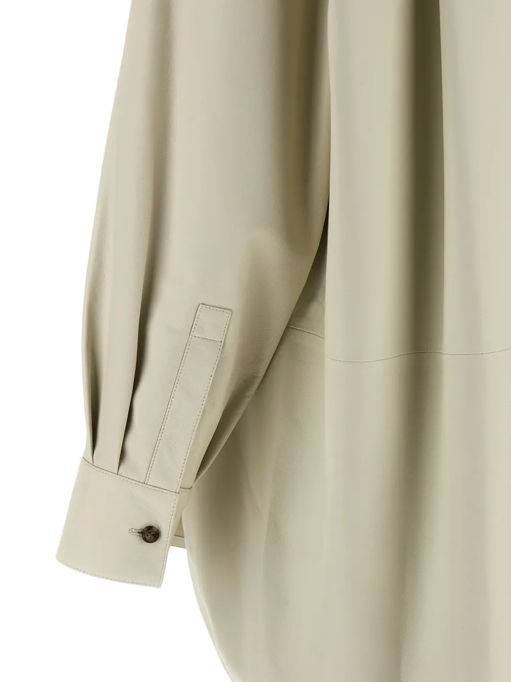 Yves Salomon Leren blouse met ronde opstaande kraag Beige