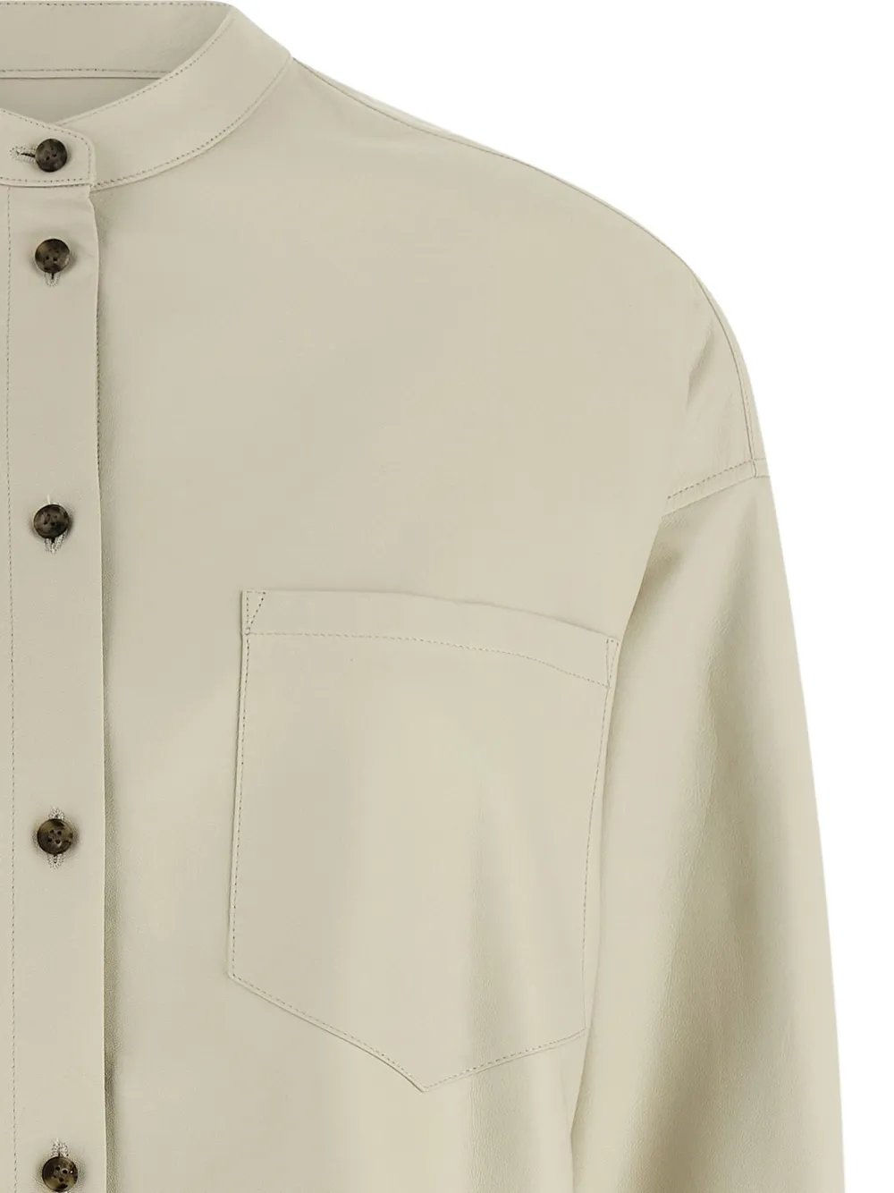 Yves Salomon Leren blouse met ronde opstaande kraag Beige