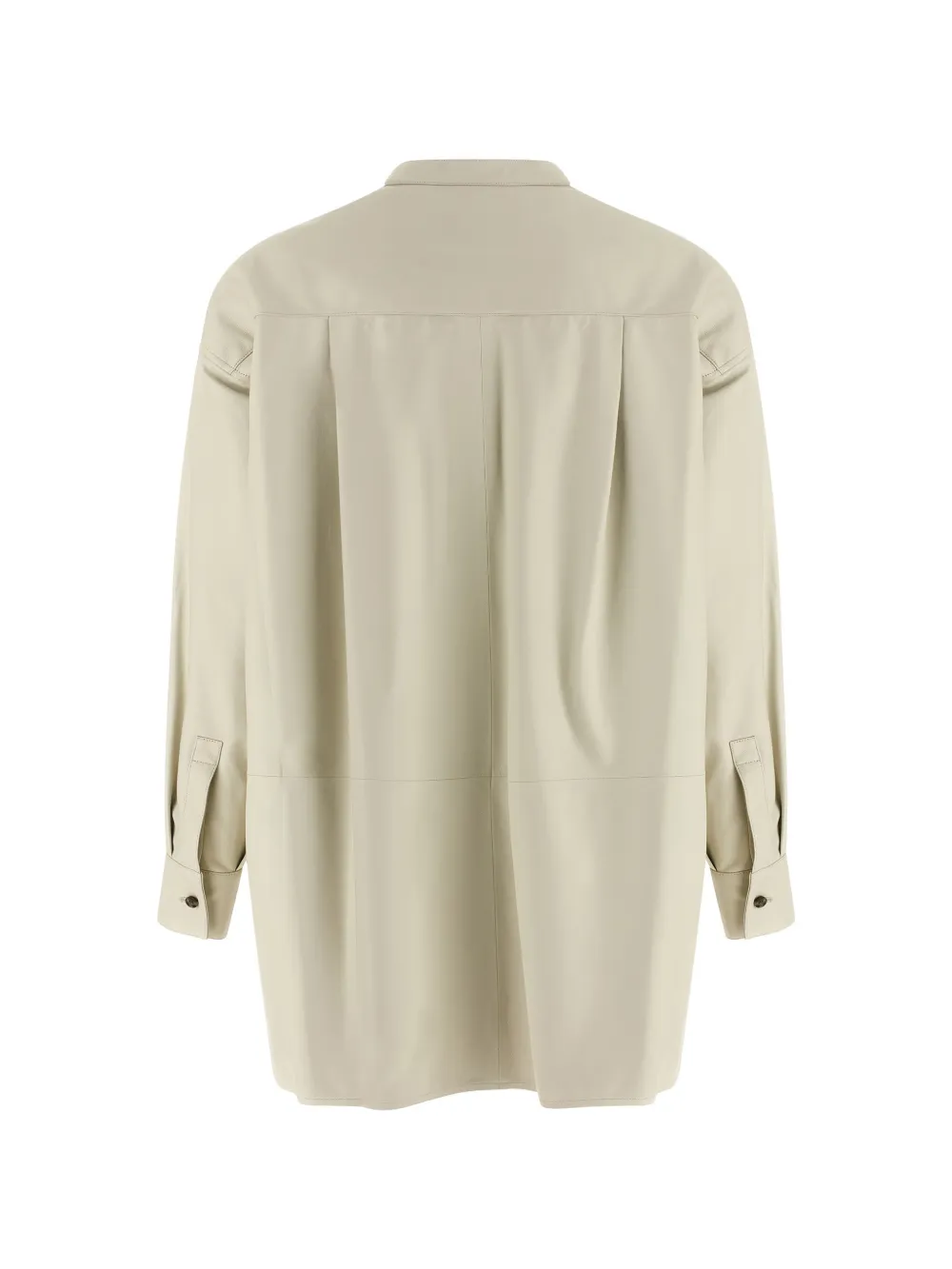 Yves Salomon Leren blouse met ronde opstaande kraag Beige