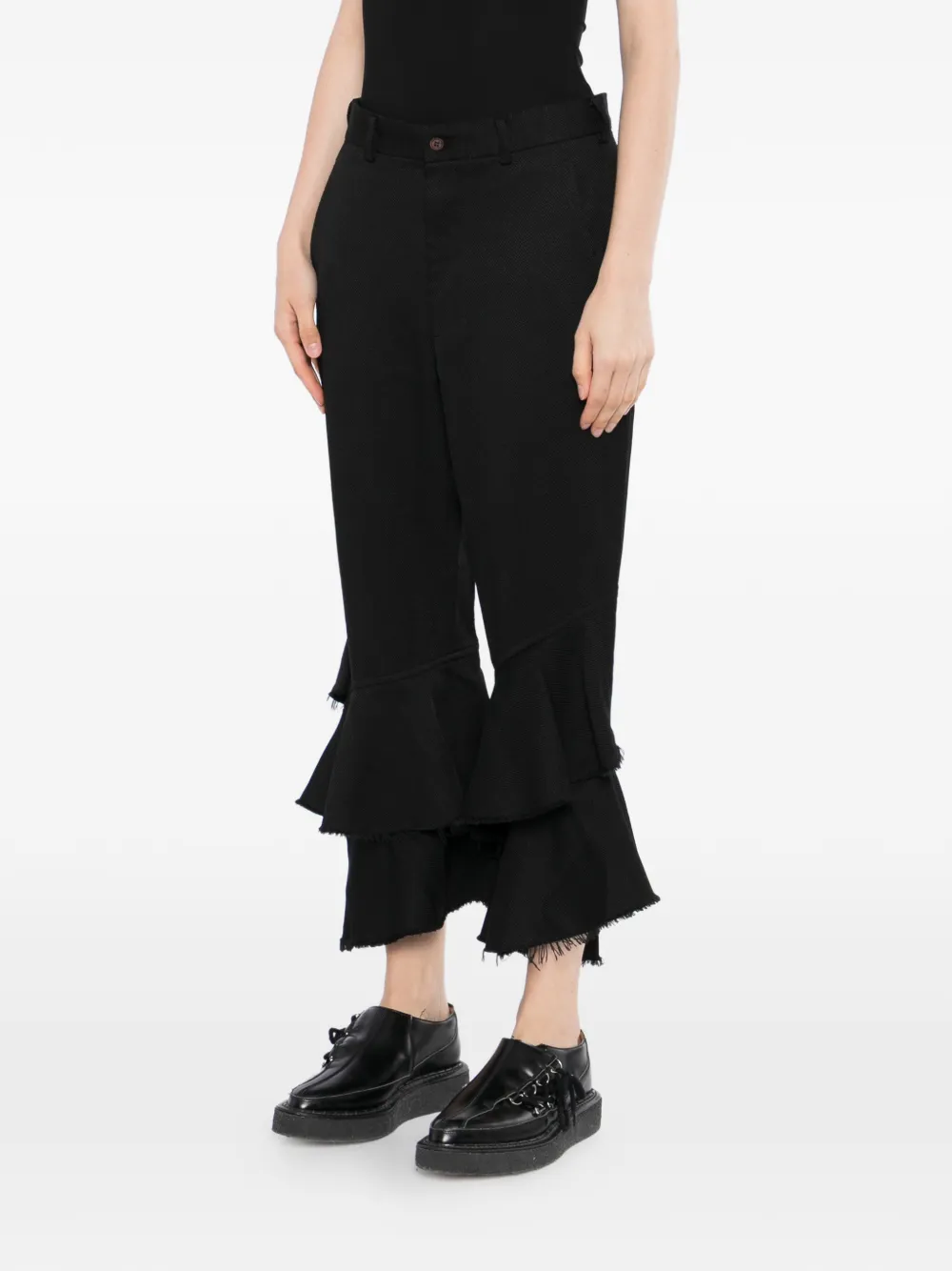 Black Comme Des Garçons Broek met franje en ruches Zwart