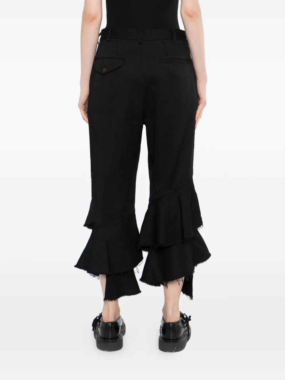 Black Comme Des Garçons Broek met franje en ruches Zwart