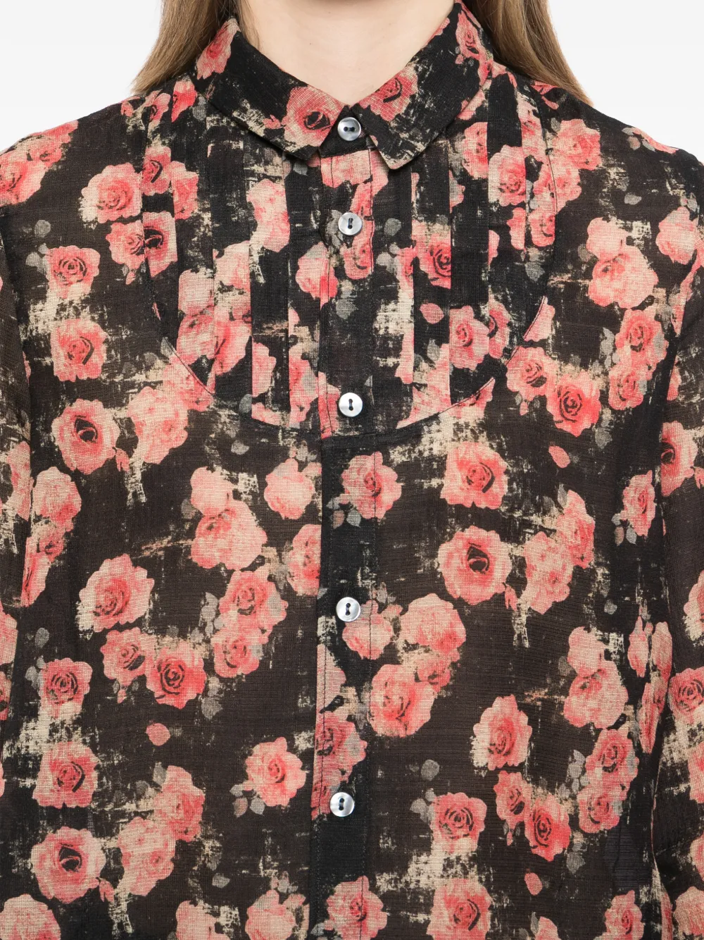R13 Shrunken geplooide blouse Zwart