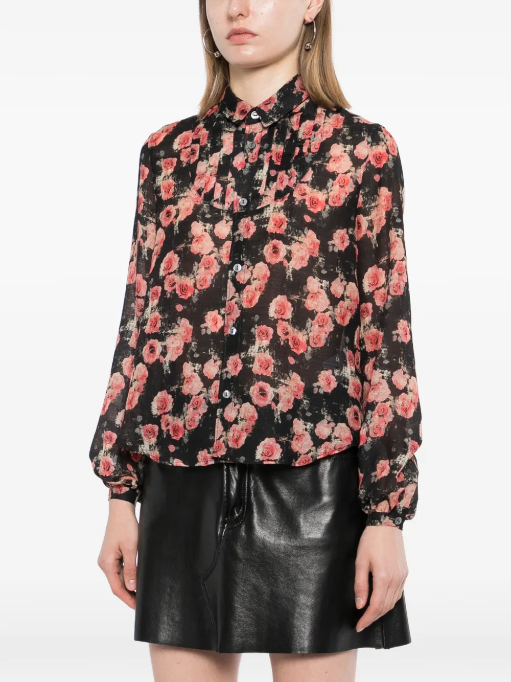 R13 Shrunken geplooide blouse Zwart