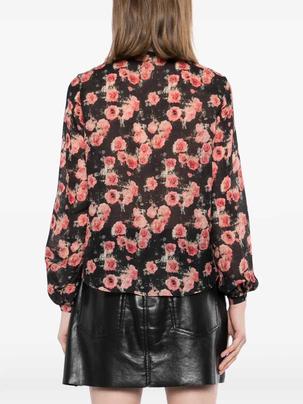 R13 Shrunken geplooide blouse Zwart