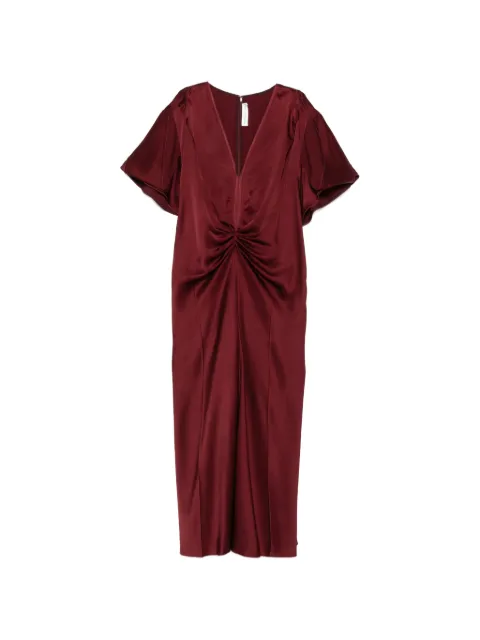 Victoria Beckham vestido midi fruncido con cuello en V