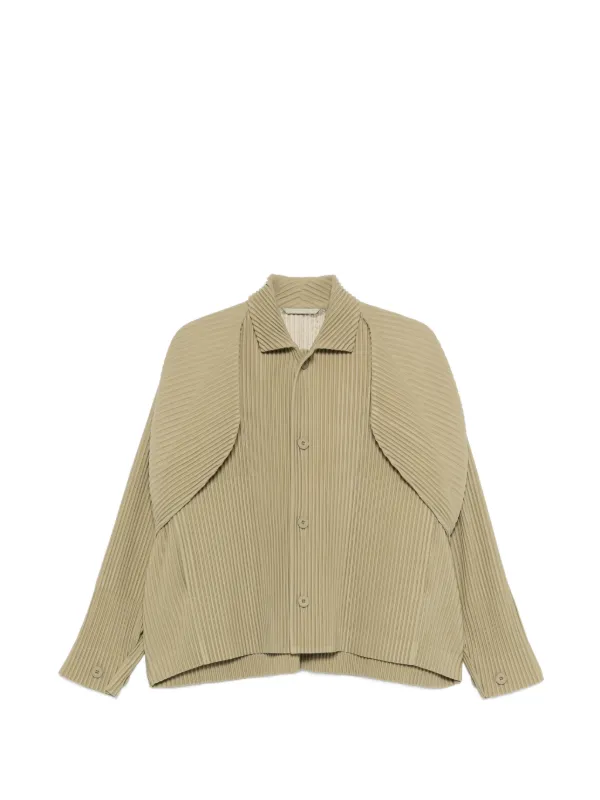 issey miyake プリーツ ノーカラージャケット カーキ Homme Plissé Issey Miyake レイヤード ジャケット | ニュートラル