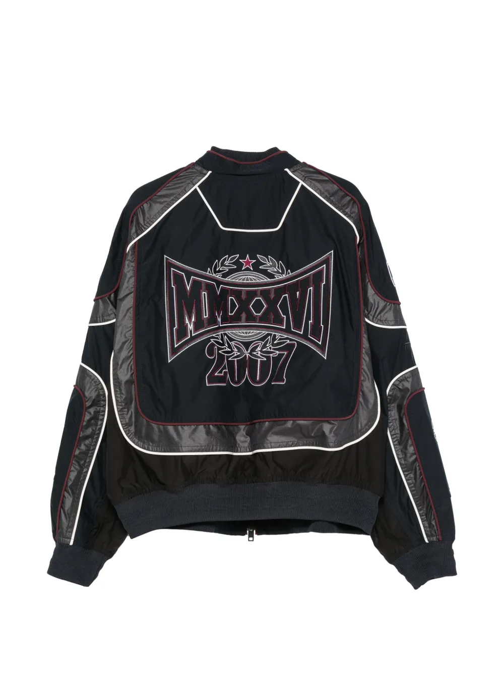 juun.j ジュン ジェイ バックエンブロイダリーロゴ　レイヤード プルオーバーパーカー フーディー ブラック Juun.J logo-appliqué zip-up Bomber Jacket | Black | FARFETCH