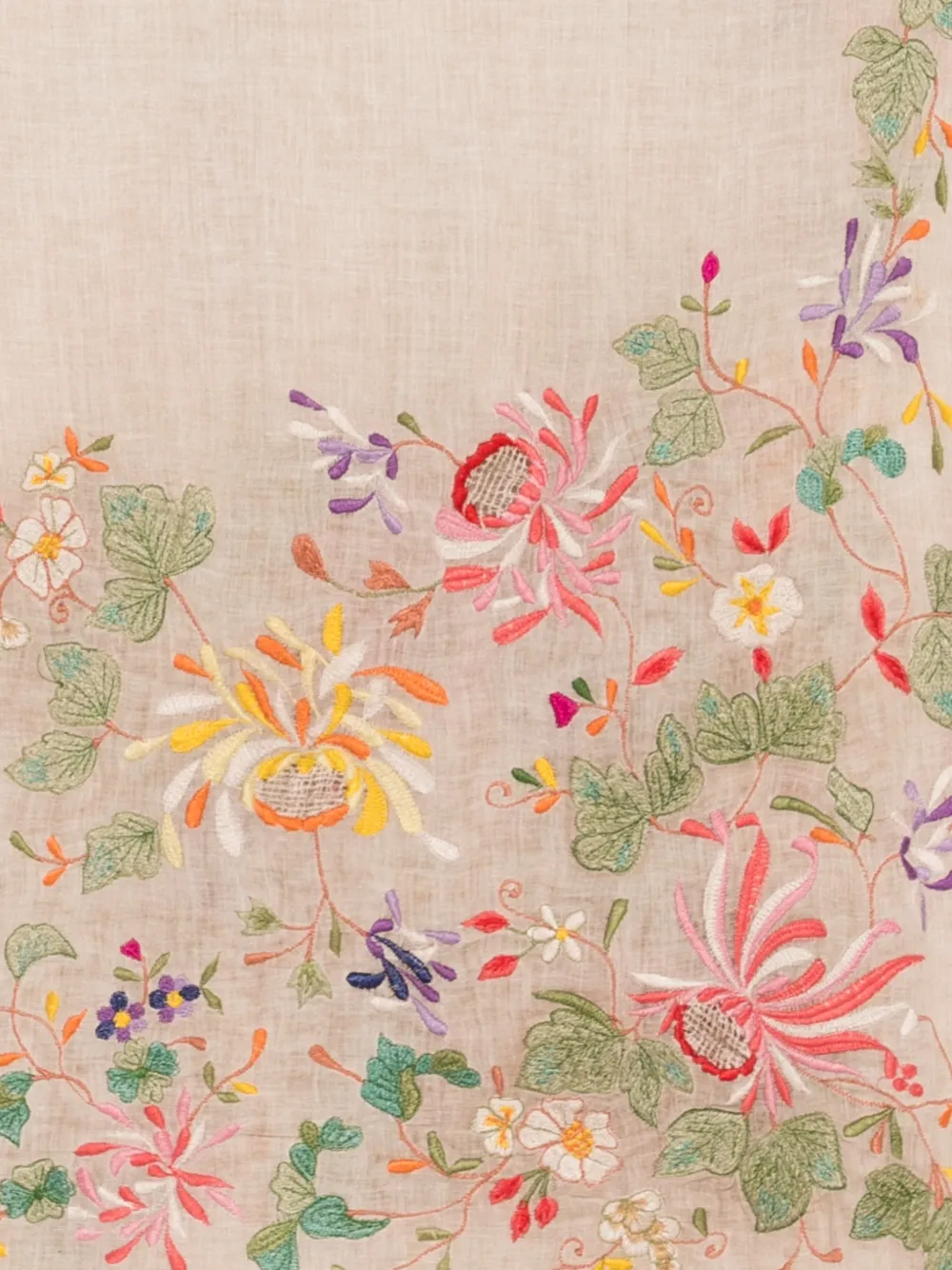 Gerbera Floral-Embroidered Scarf