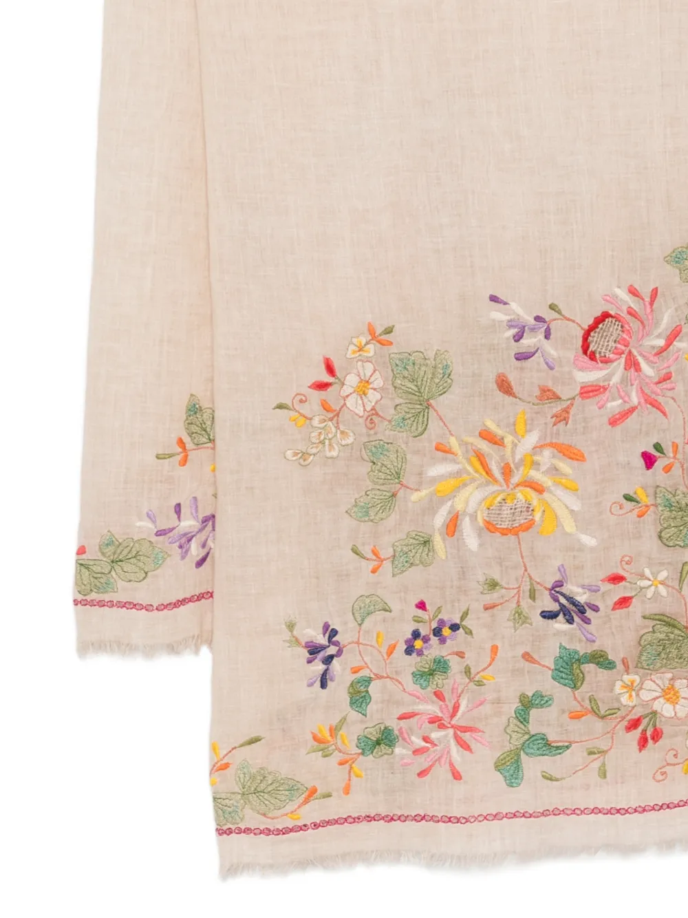 Gerbera Floral-Embroidered Scarf