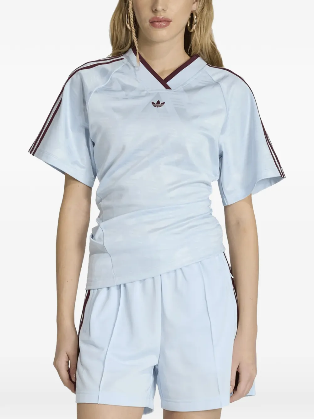  Adidas Rouched V-neck Tee - Blue 
