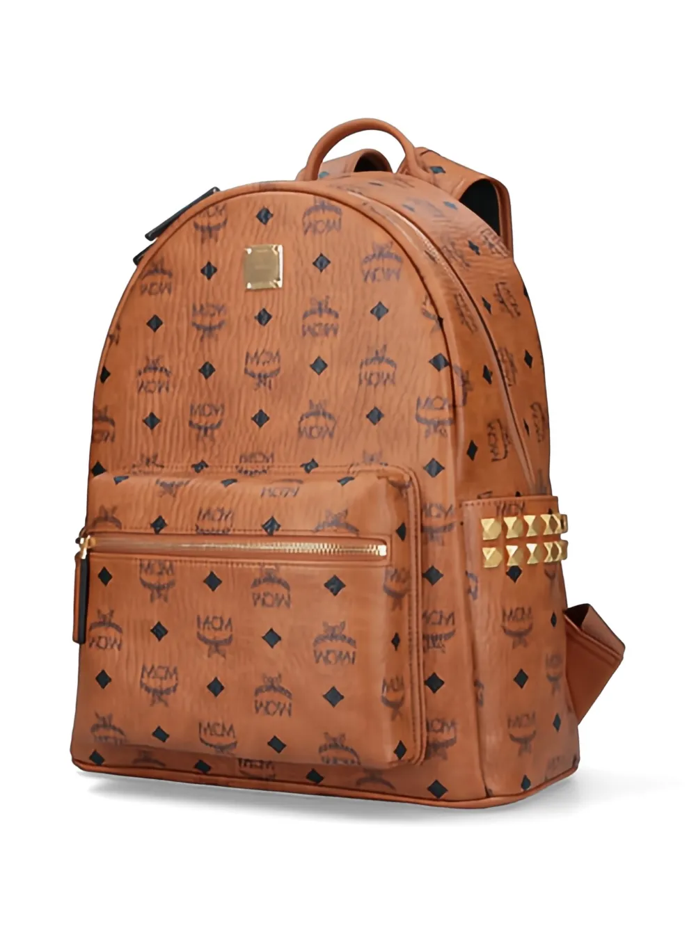  Mcm Logo Studded Backpack - Brown 