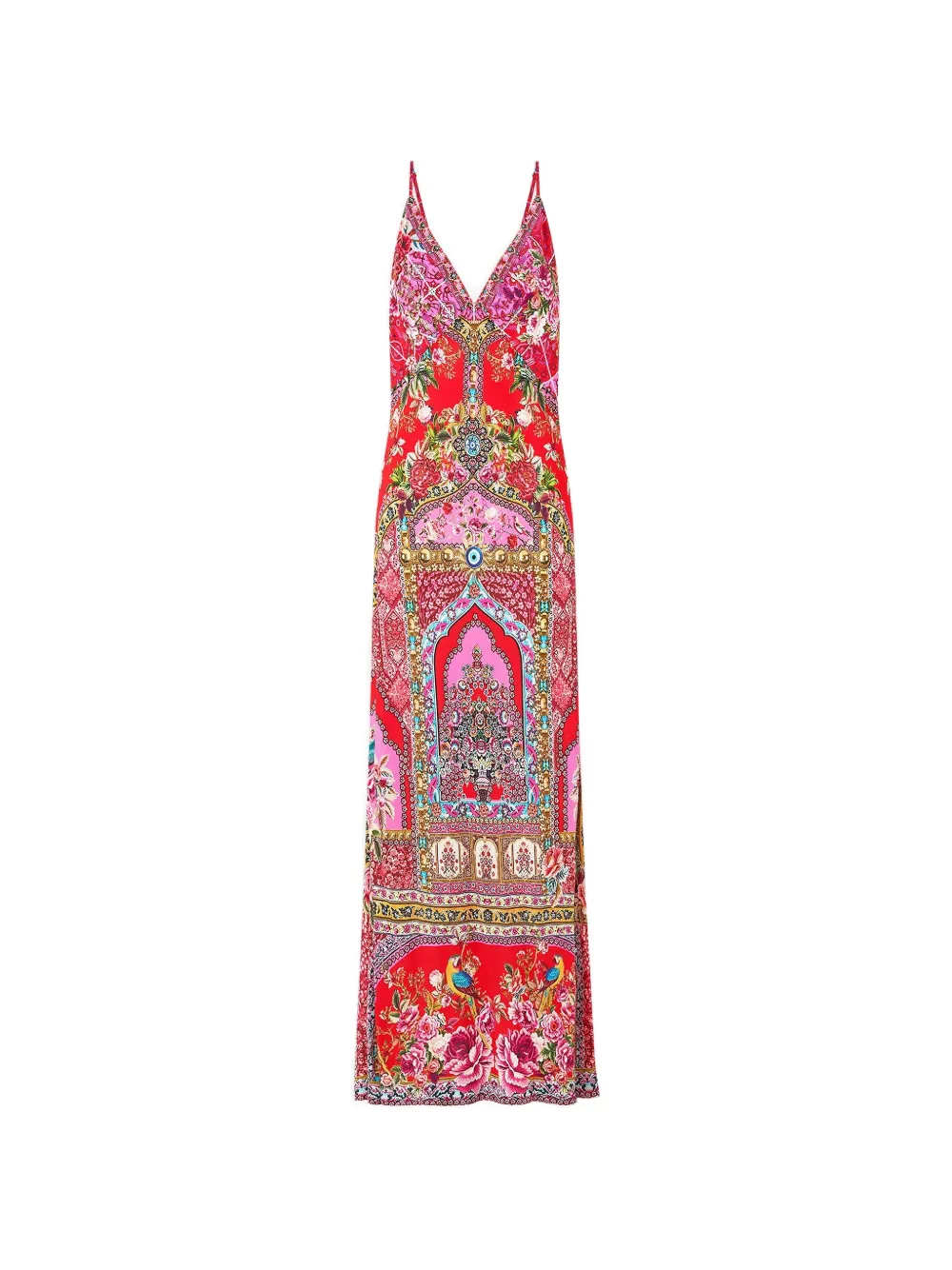 Camilla V-neck graphic sleeveless maxi dress - Rosso