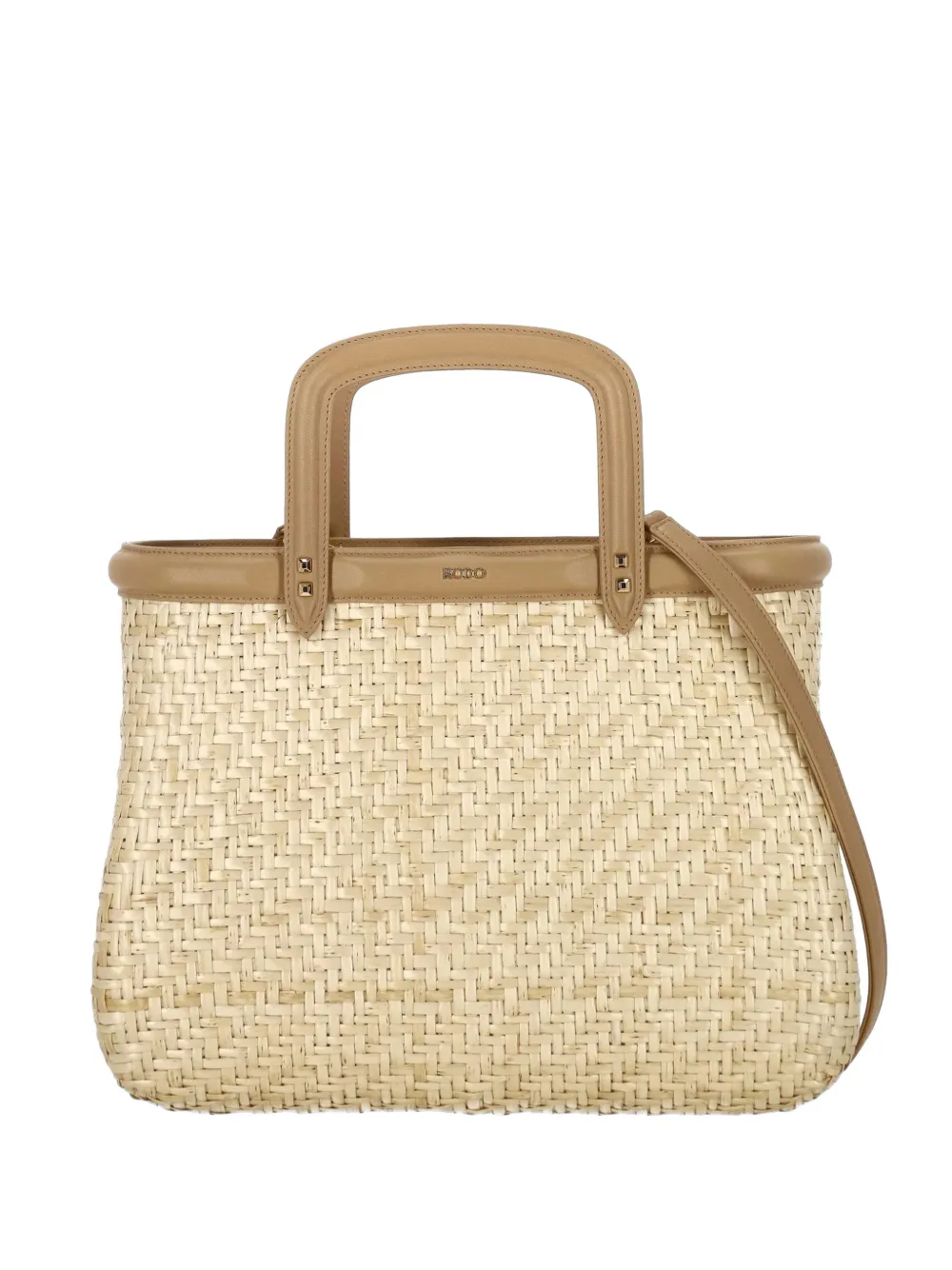 Rodo top handle wicker tote bag - Toni neutri
